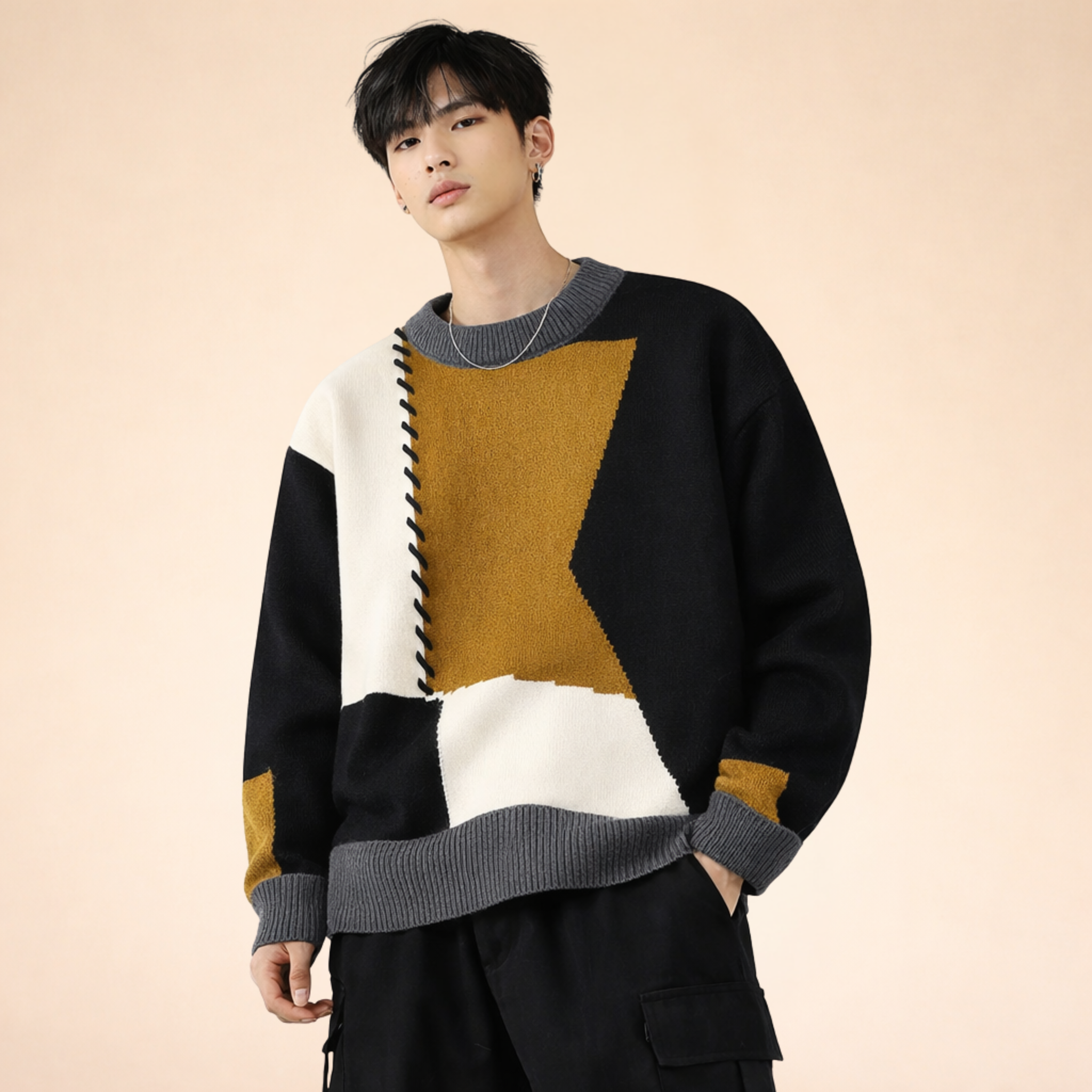 Ralph | Eleganter Patchwork Strickpullover