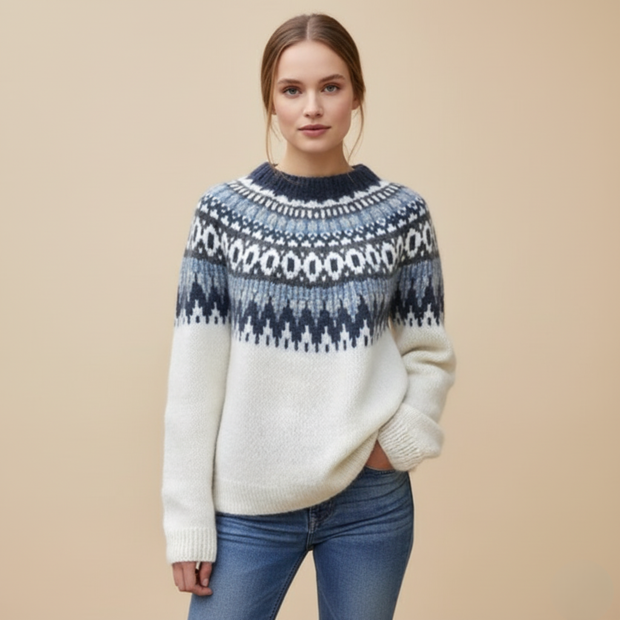 Emilia | Nordischem Muster Wollpullover