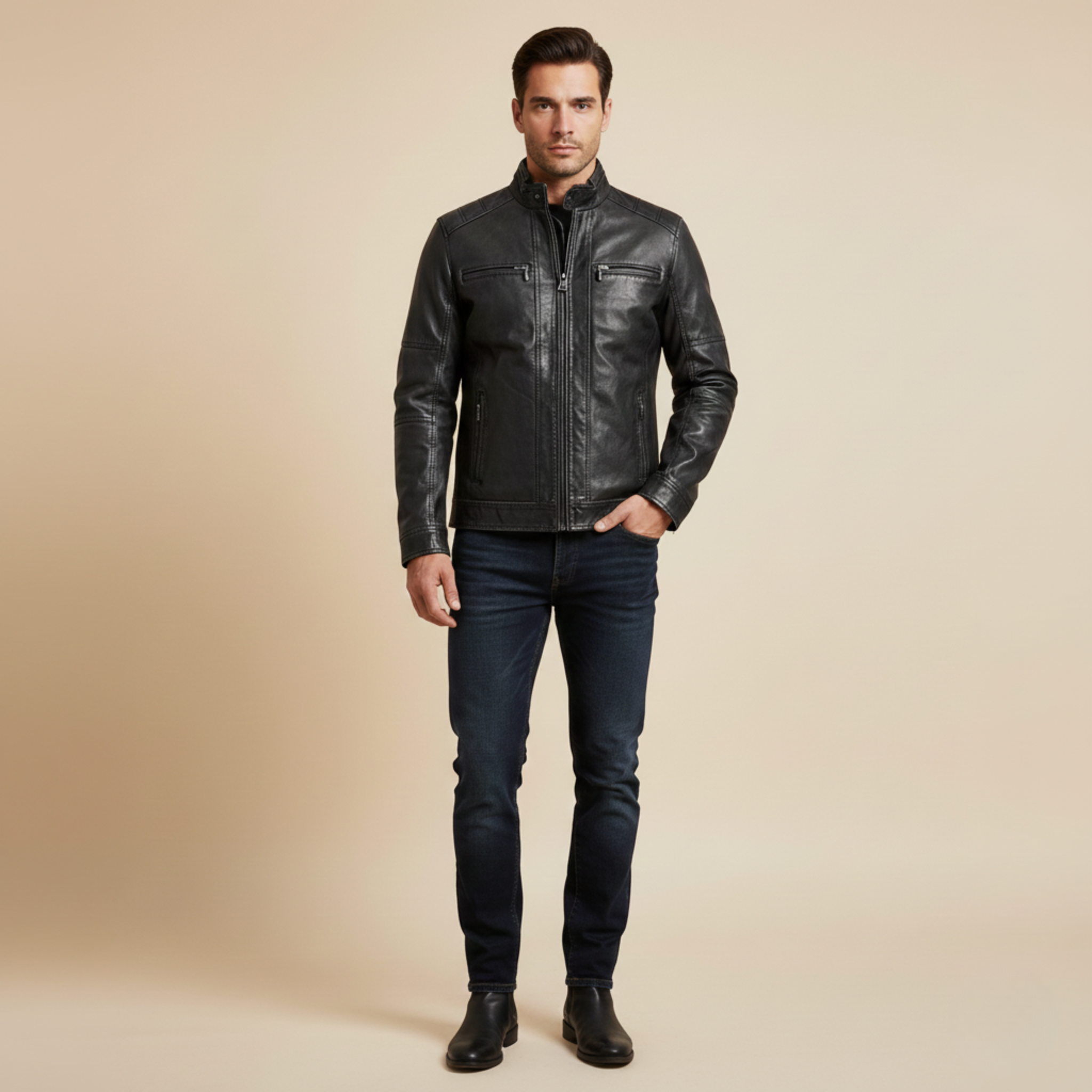 Klaus | Klassische echtem Leder Jacke