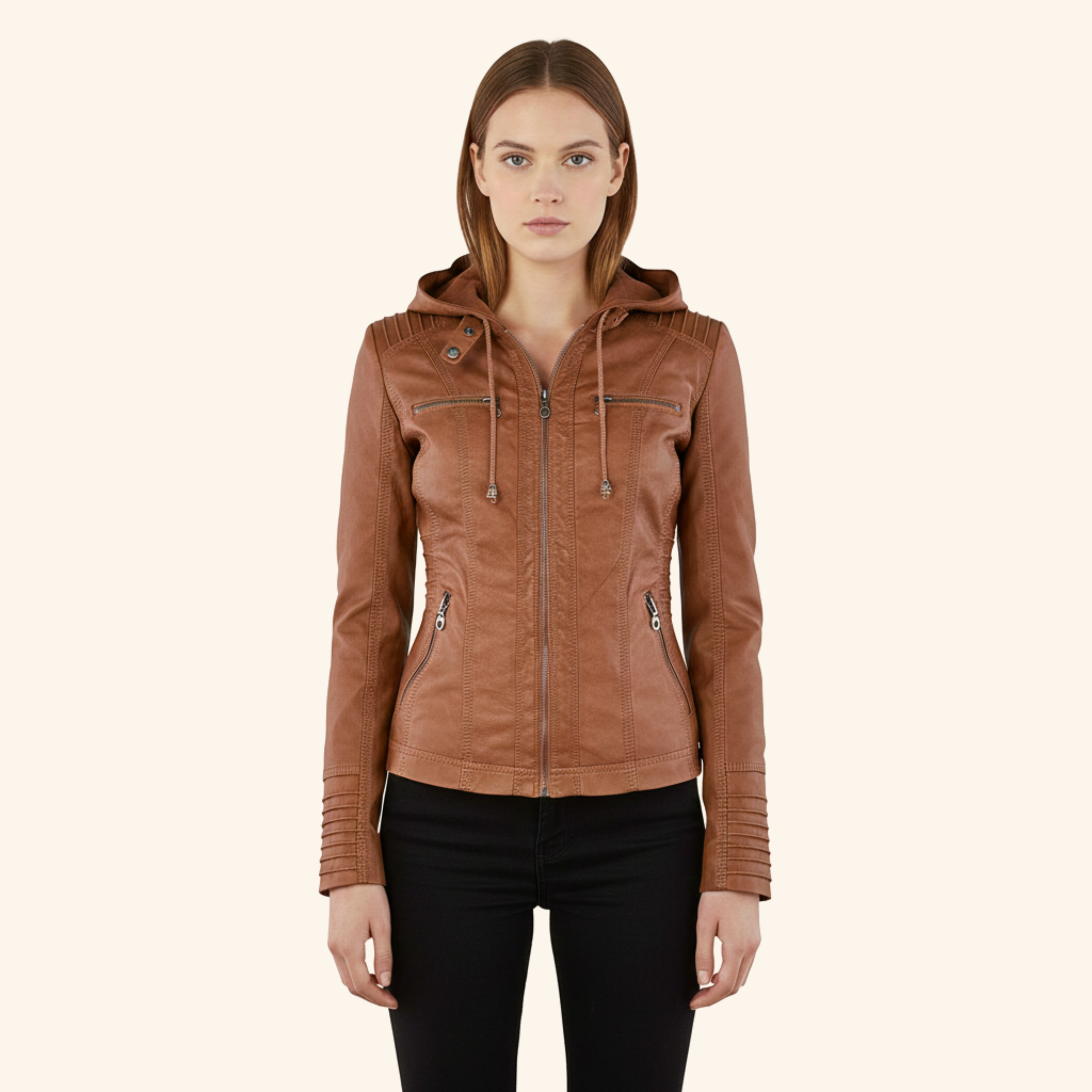 Franziska | Stilvolle Lederjacke mit Kapuze