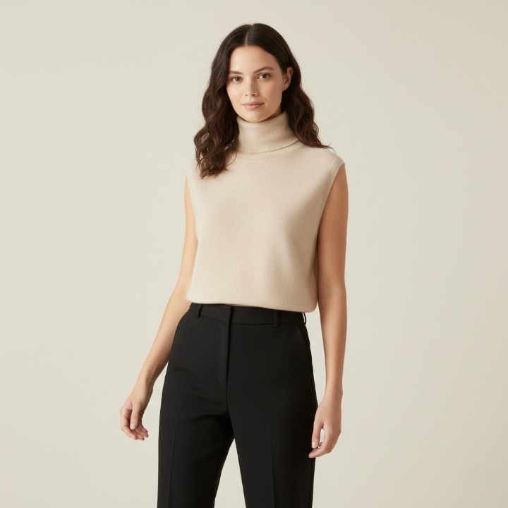 Kathrin | Ärmelloser Pullover mit hohem Kragen