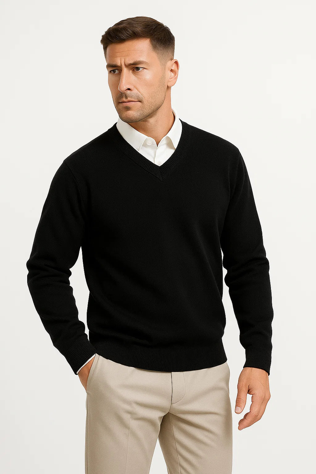 Mens Cashmere Pullover V-Neck Slim Fit 100% Cashmere Elegant Casual Wear 6