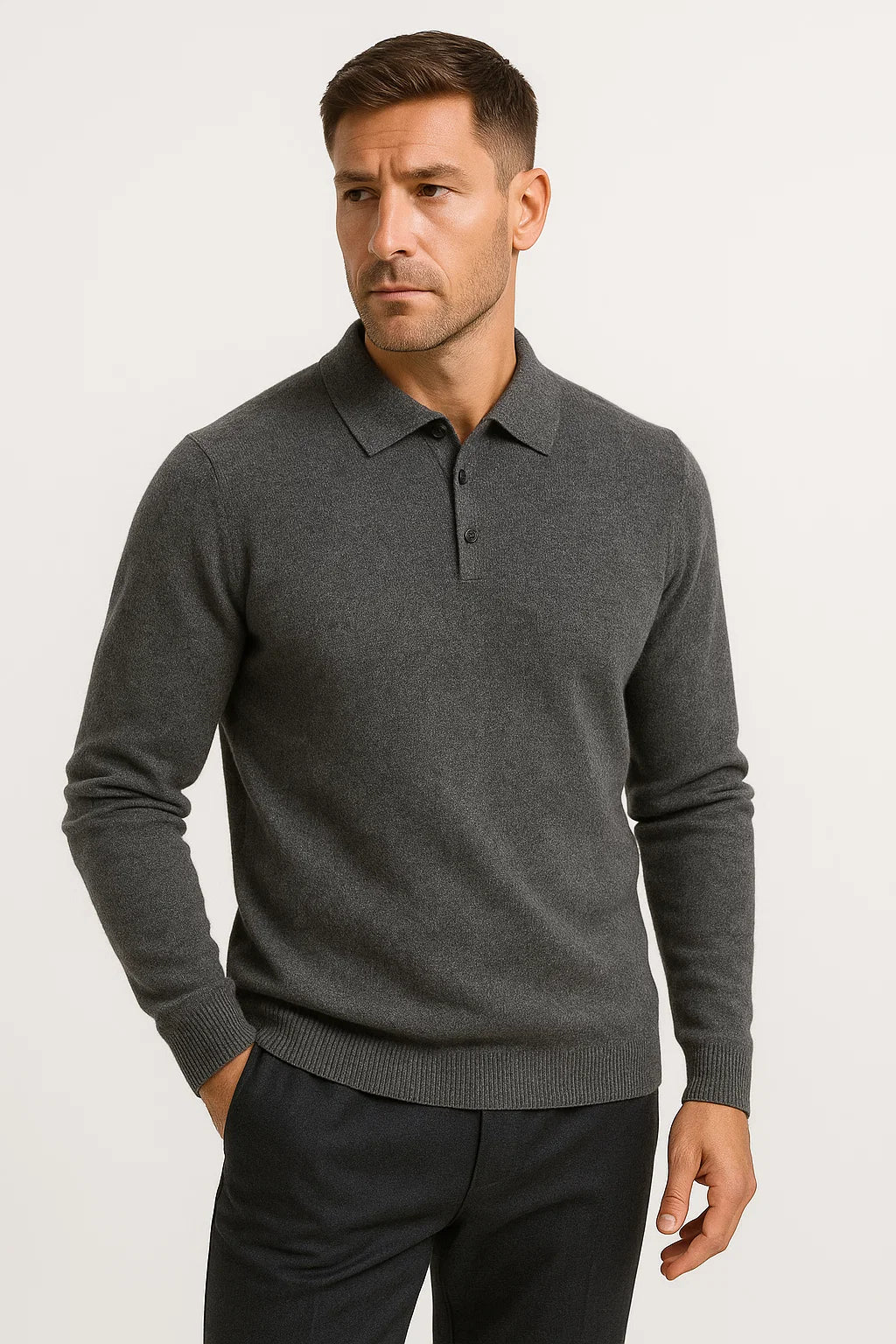 Mens Polo Sweater Merino Wool Long Sleeve Classic Knit 4