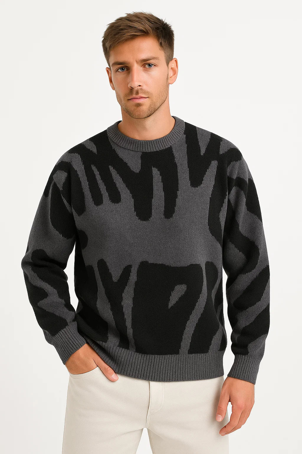 Mens Sweater Wool Lightweight Oversized Abstract Design 5