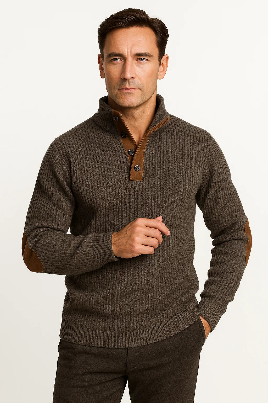 Jonas | Patchwork-Strickpullover mit Knöpfen