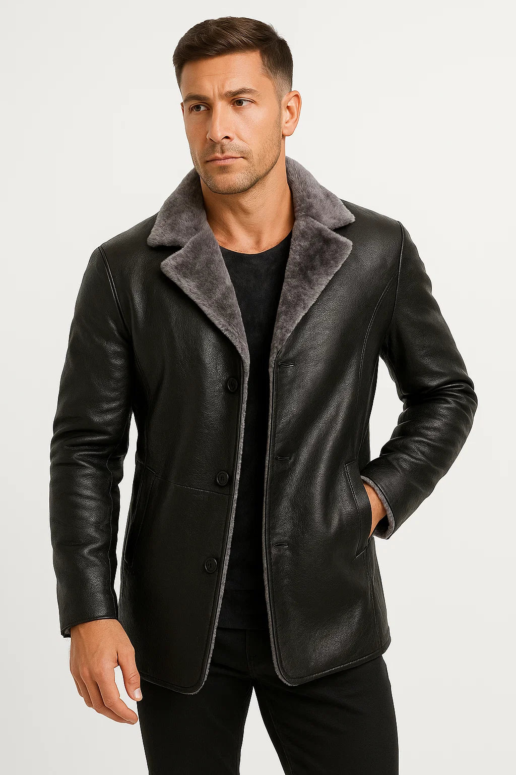 Thomas | Luxuriöse Kunstfell Lederjacke