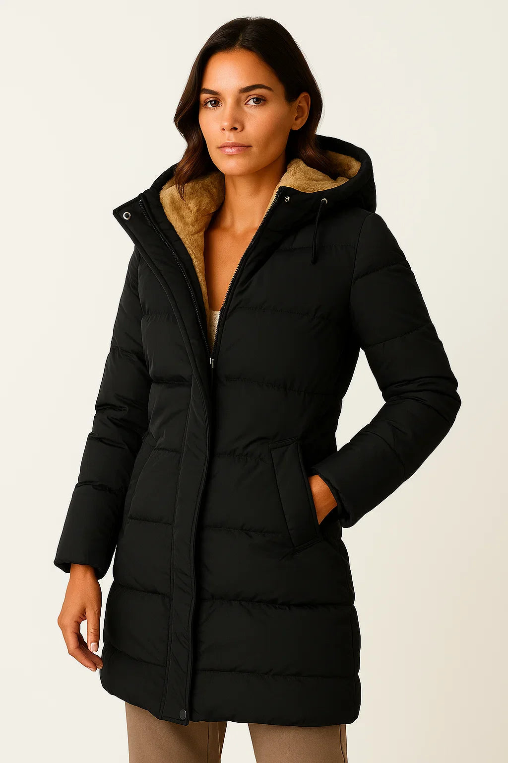 Womens Black Puffer Jacket Insulated Polyester Elegant Design for Fall and Winter 4