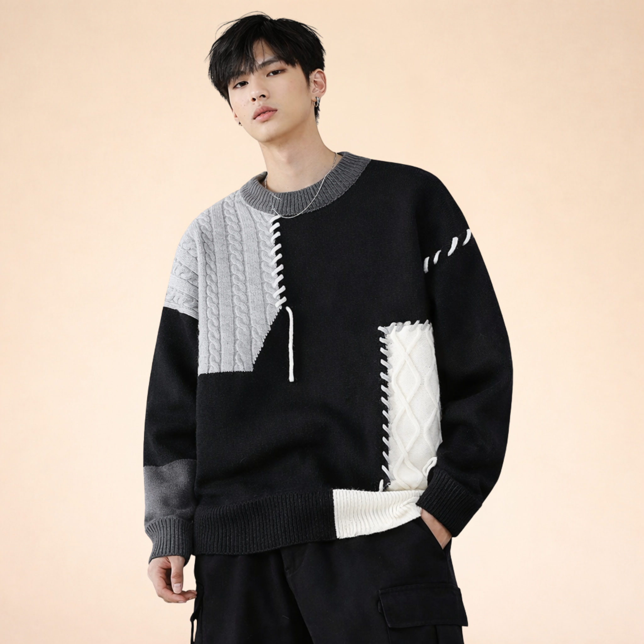 Ralph | Eleganter Patchwork Strickpullover