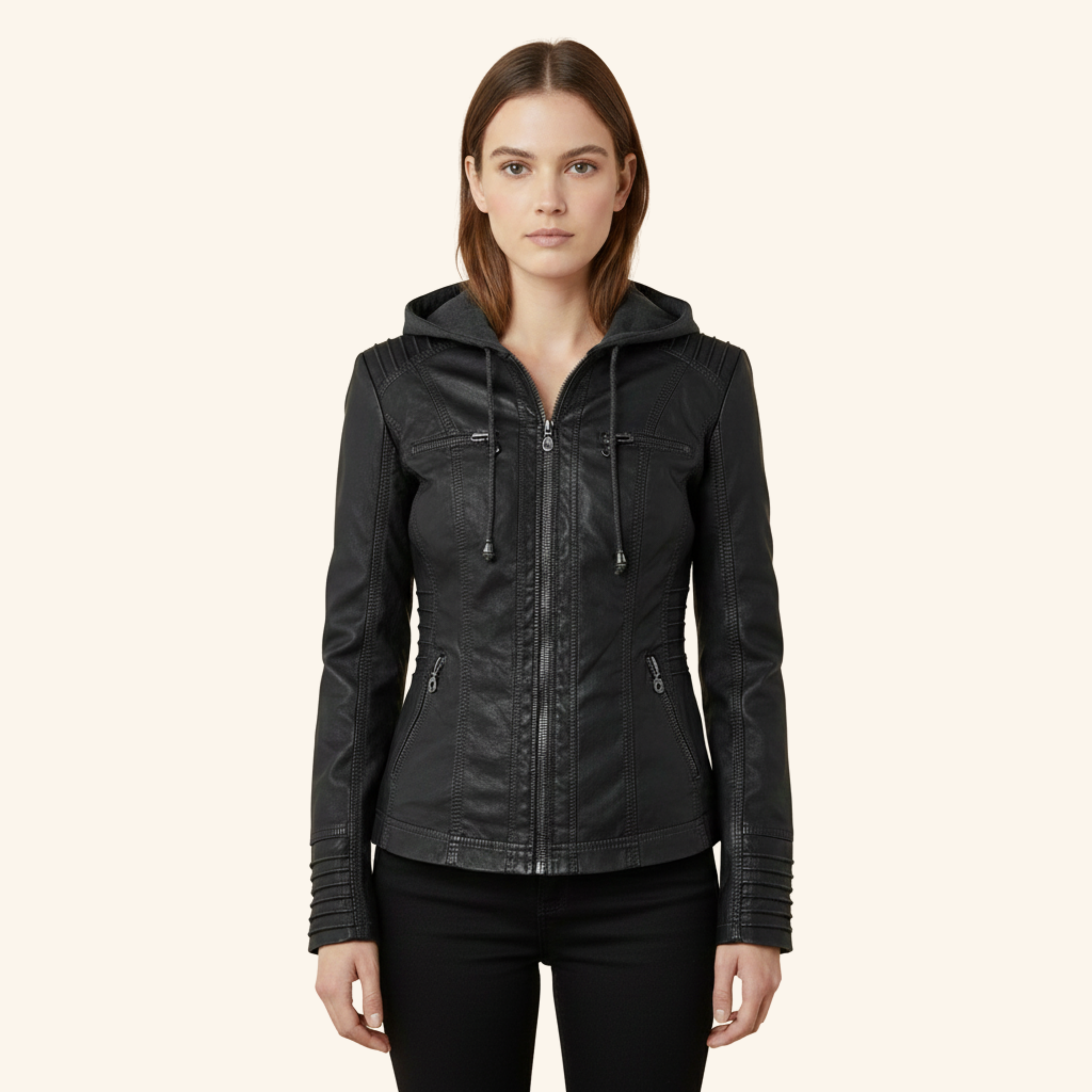 Franziska | Stilvolle Lederjacke mit Kapuze