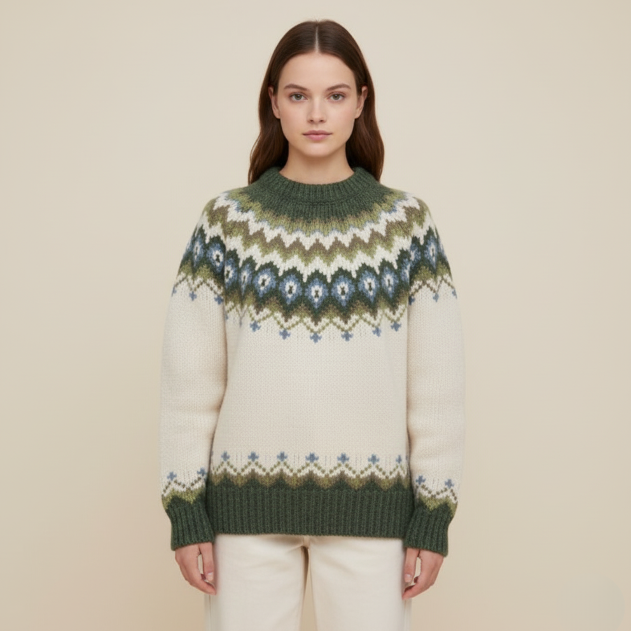 Emilia | Nordischem Muster Wollpullover