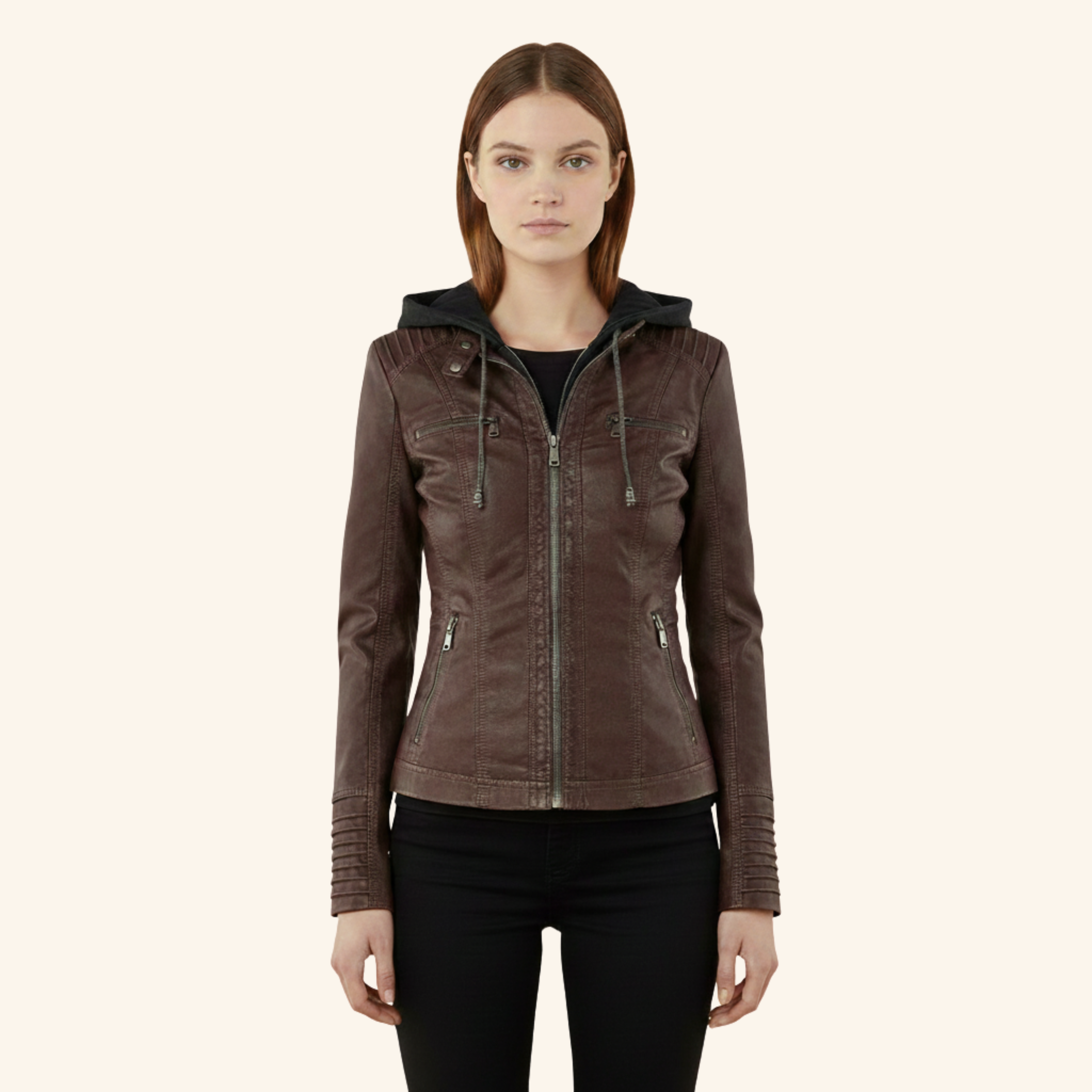 Franziska | Stilvolle Lederjacke mit Kapuze