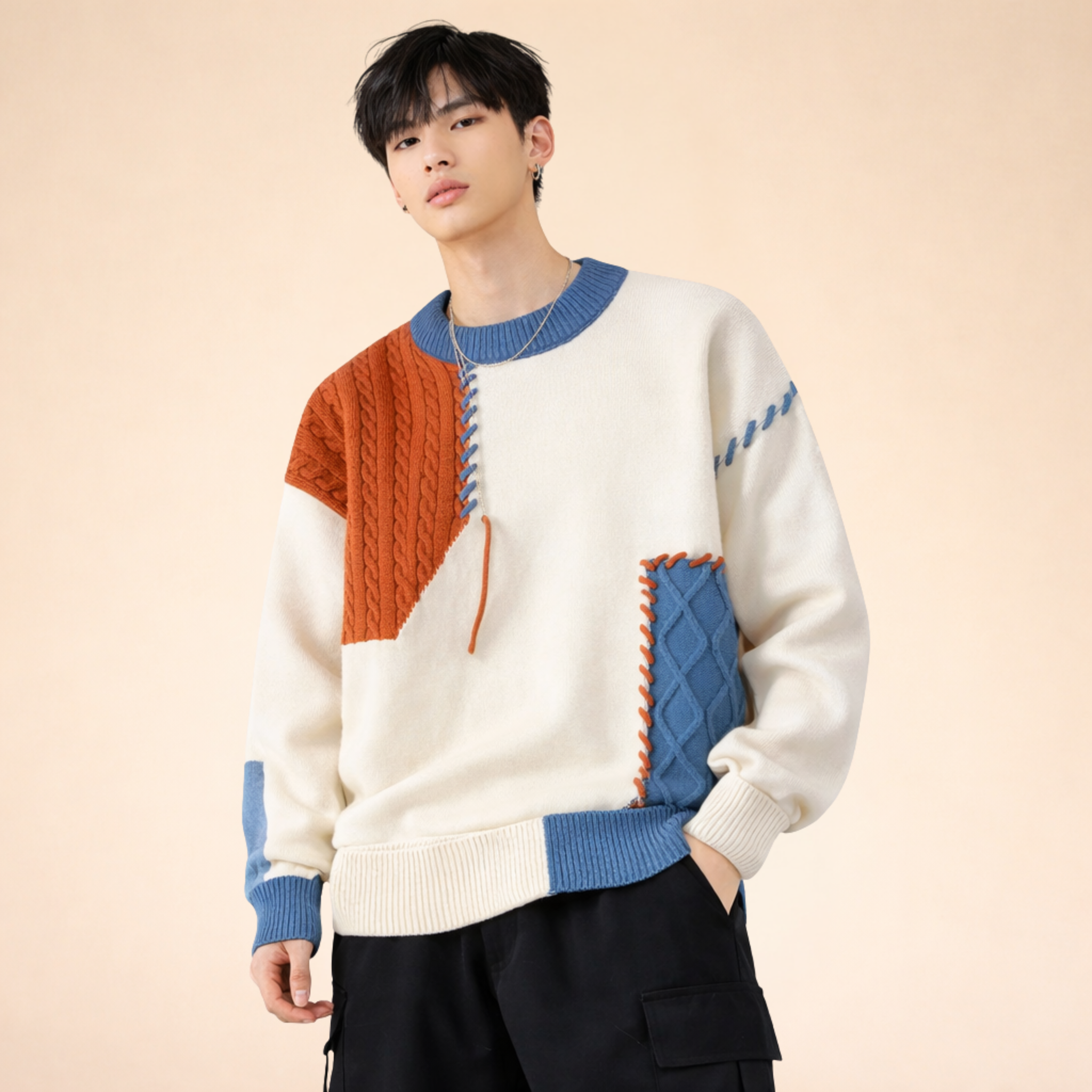Ralph | Eleganter Patchwork Strickpullover