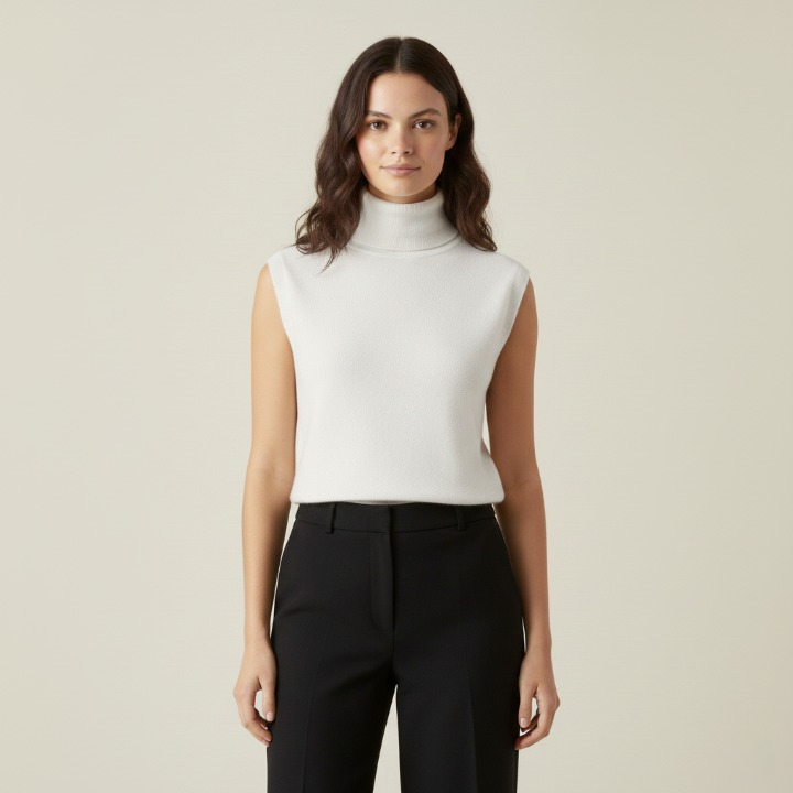 Kathrin | Ärmelloser Pullover mit hohem Kragen