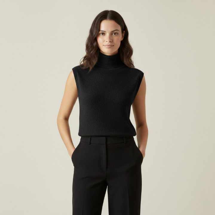 Kathrin | Ärmelloser Pullover mit hohem Kragen