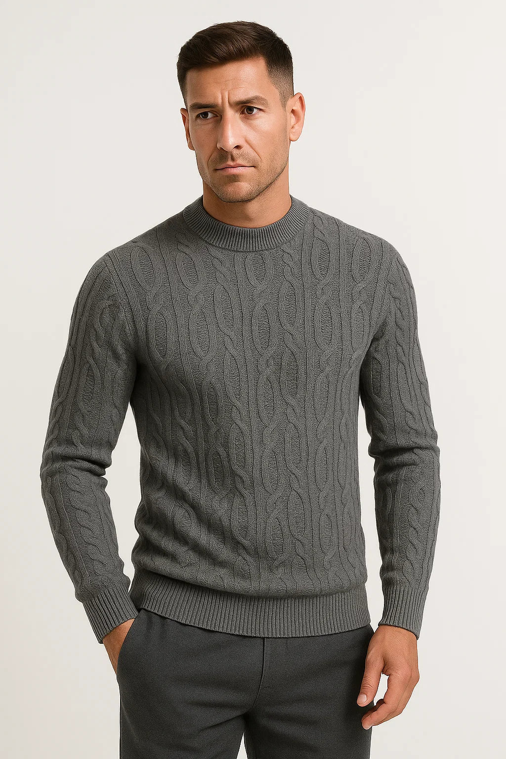 Mens Crewneck Sweater Cotton Blend Cable Knit Lightweight Stylish Design 4