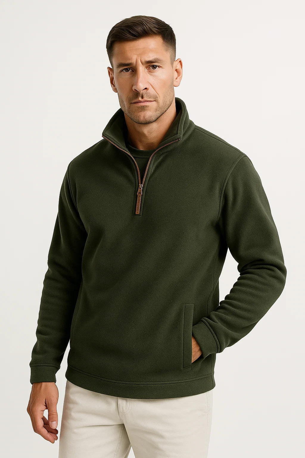 Mens Fleece Half-Zip Pullover Gray Lightweight Casual Comfort Stylish 4