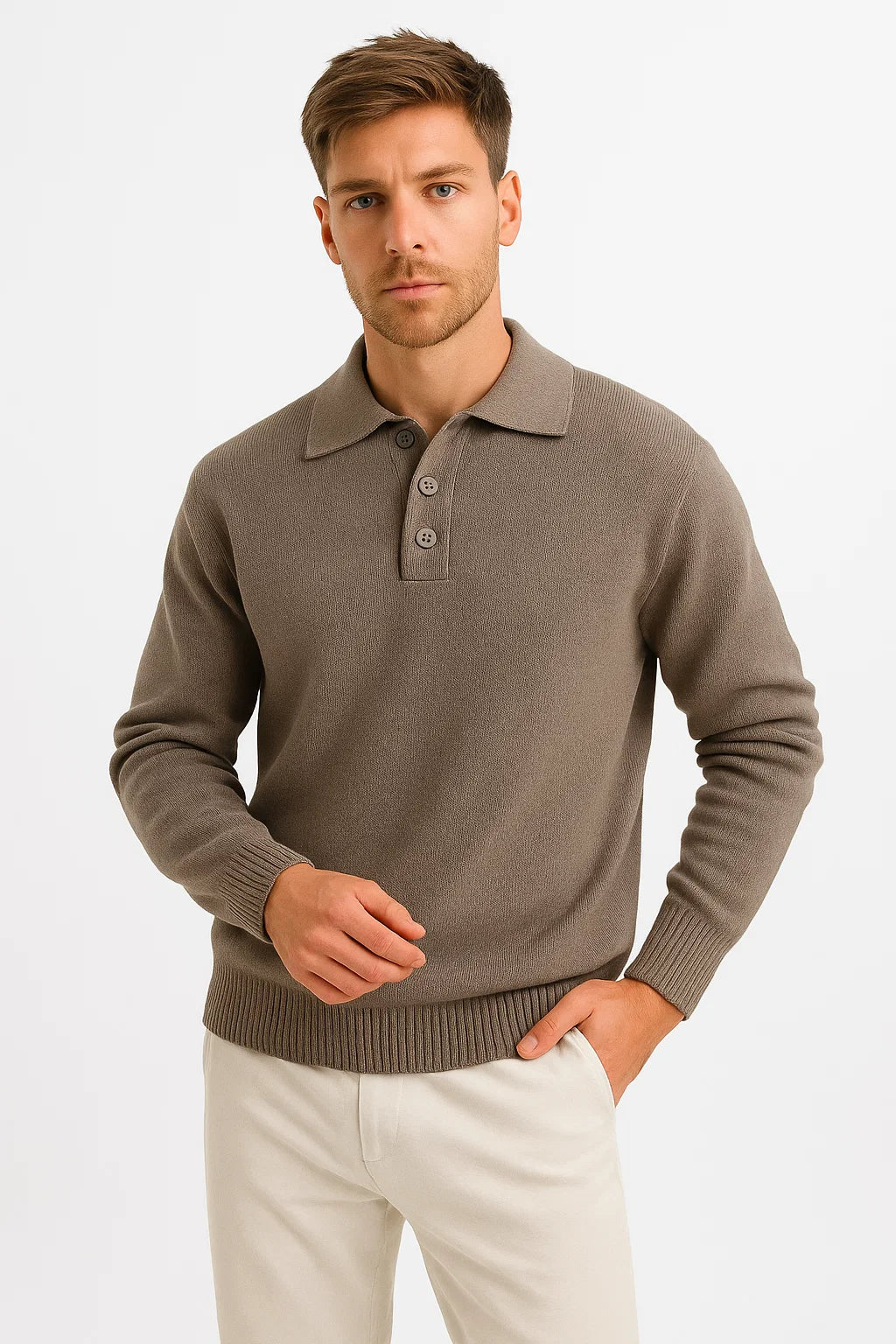Mens Polo Sweater Cotton Blend Classic Knit Pullover with Structured Collar 3