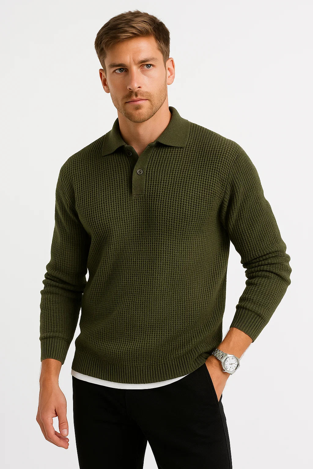 Mens Sweater Grey Acrylic Shirt Collar Long Sleeve Timeless Design Comfortable and Elegant 5