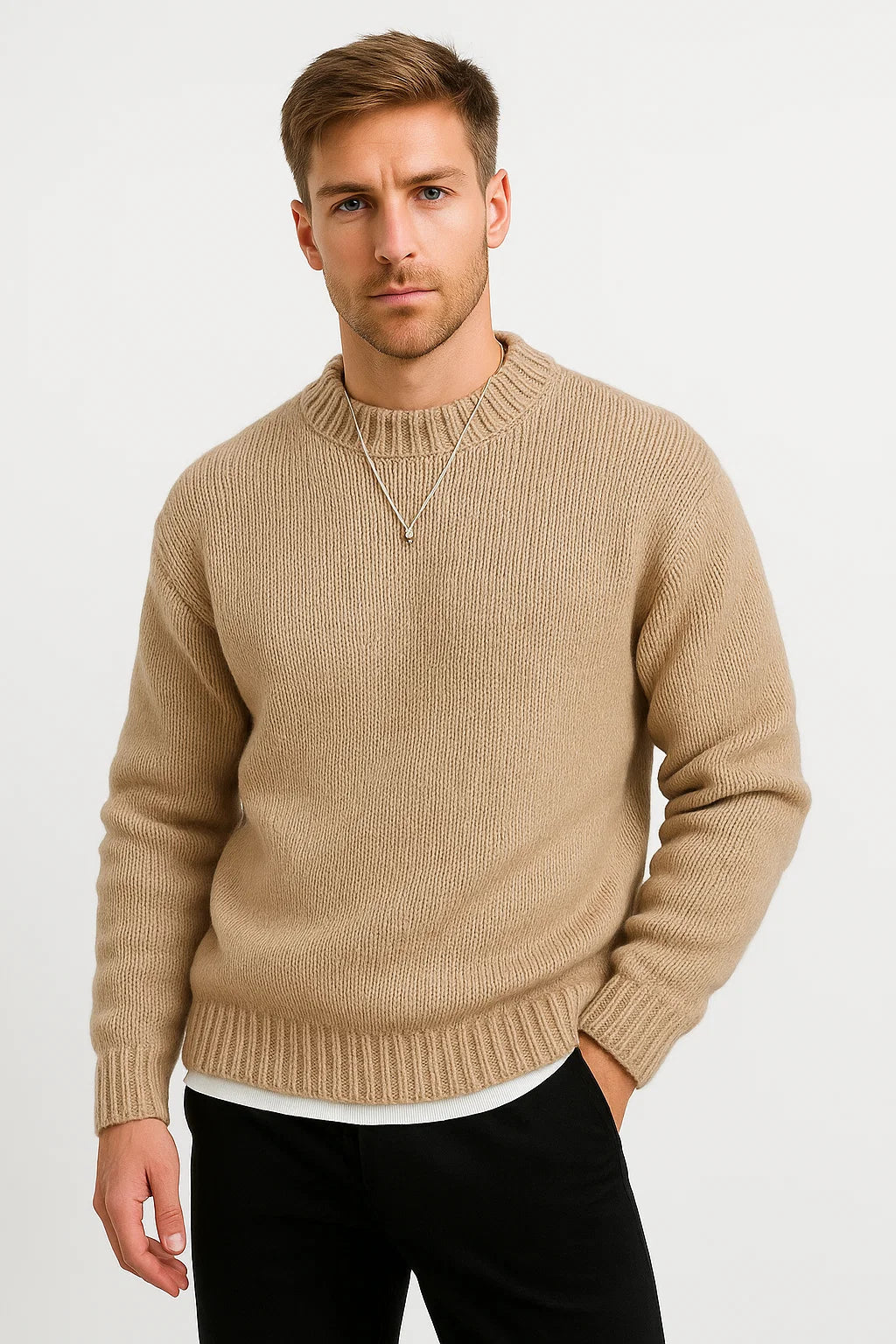 Mens Sweater Acrylic Casual Long Sleeve Round Neck 4
