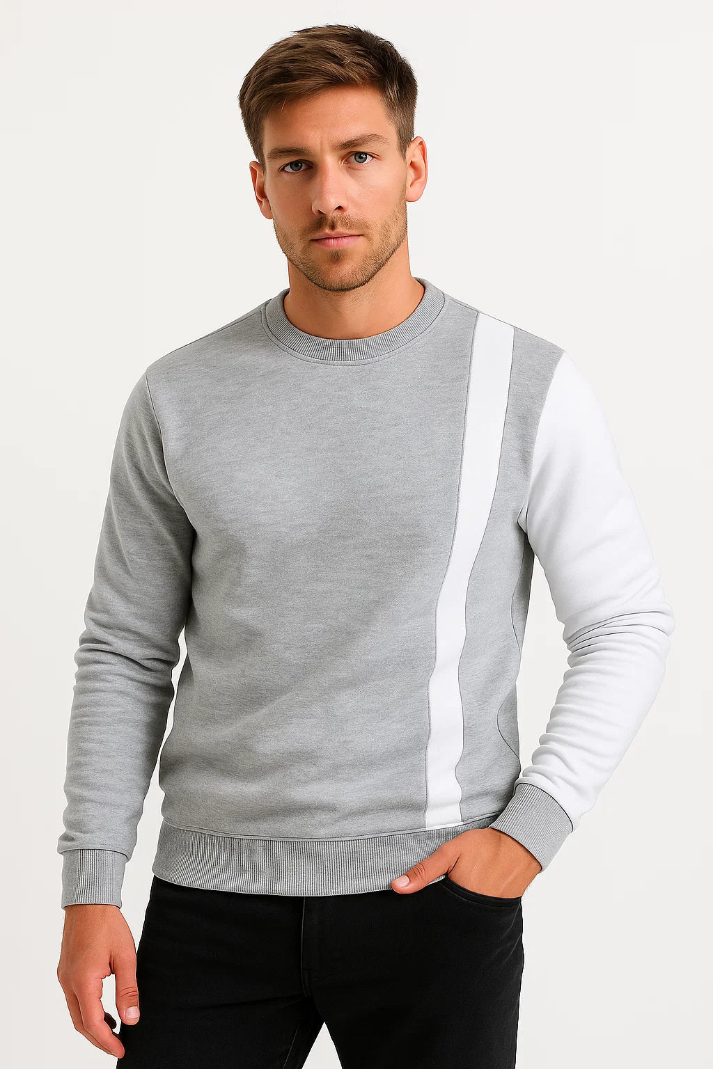 Mens Color Block Sweatshirt Polyester Long Sleeve Regular Fit 4