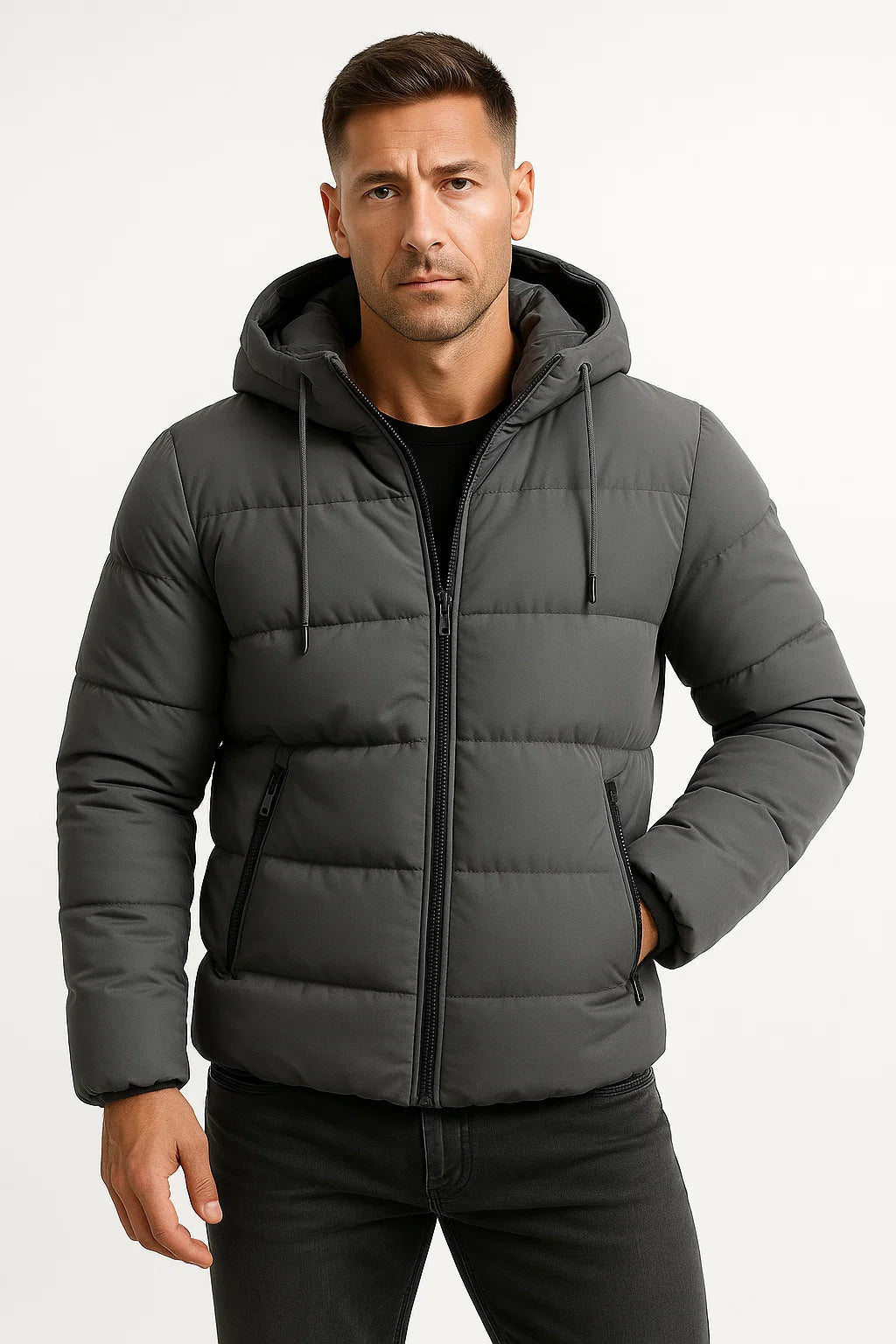 Mens Insulated Puffer Jacket Cotton Blend with Hood 4