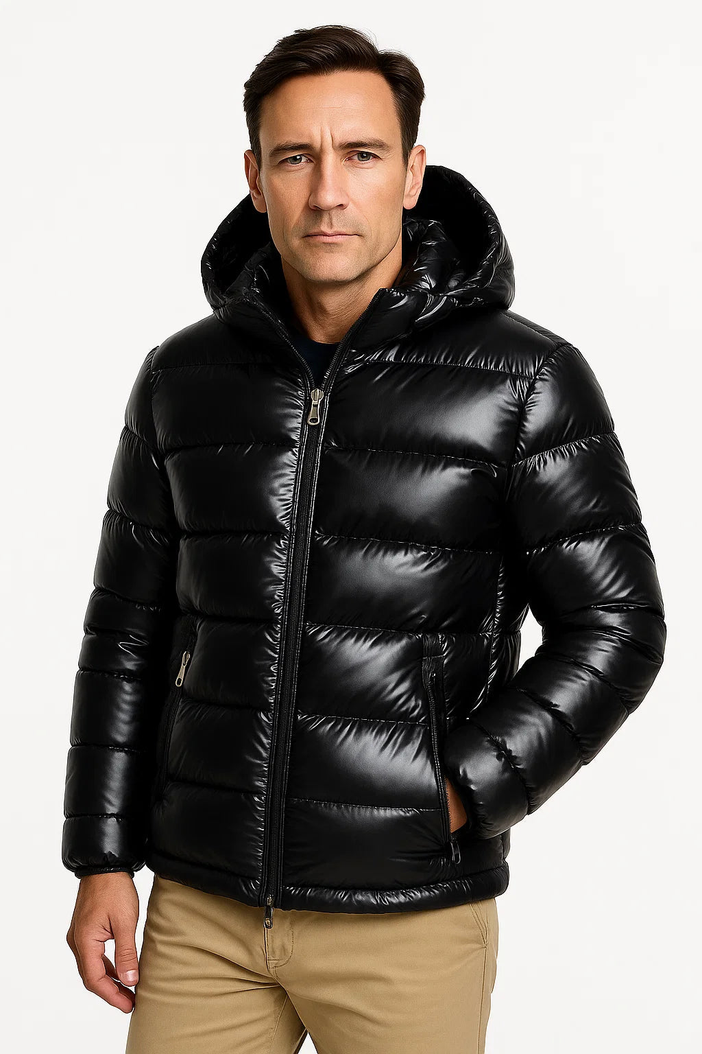 Mens Puffer Jacket Lightweight Polyester Adjustable Hood Slim Fit 5