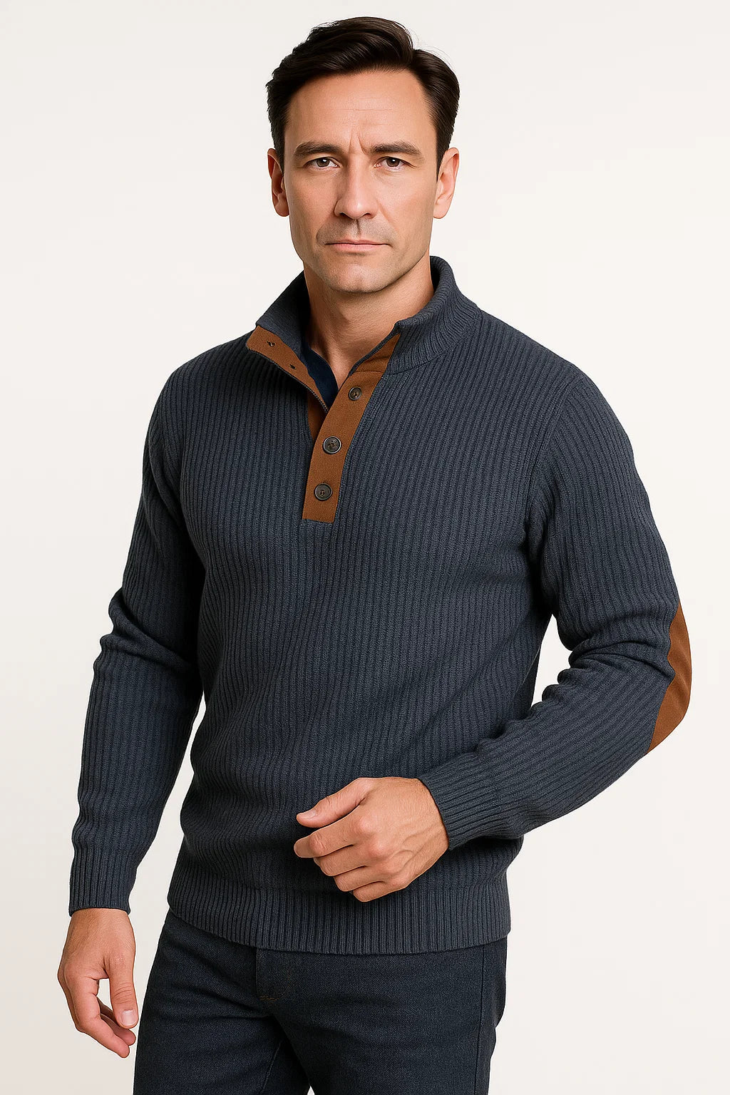 Jonas | Patchwork-Strickpullover mit Knöpfen