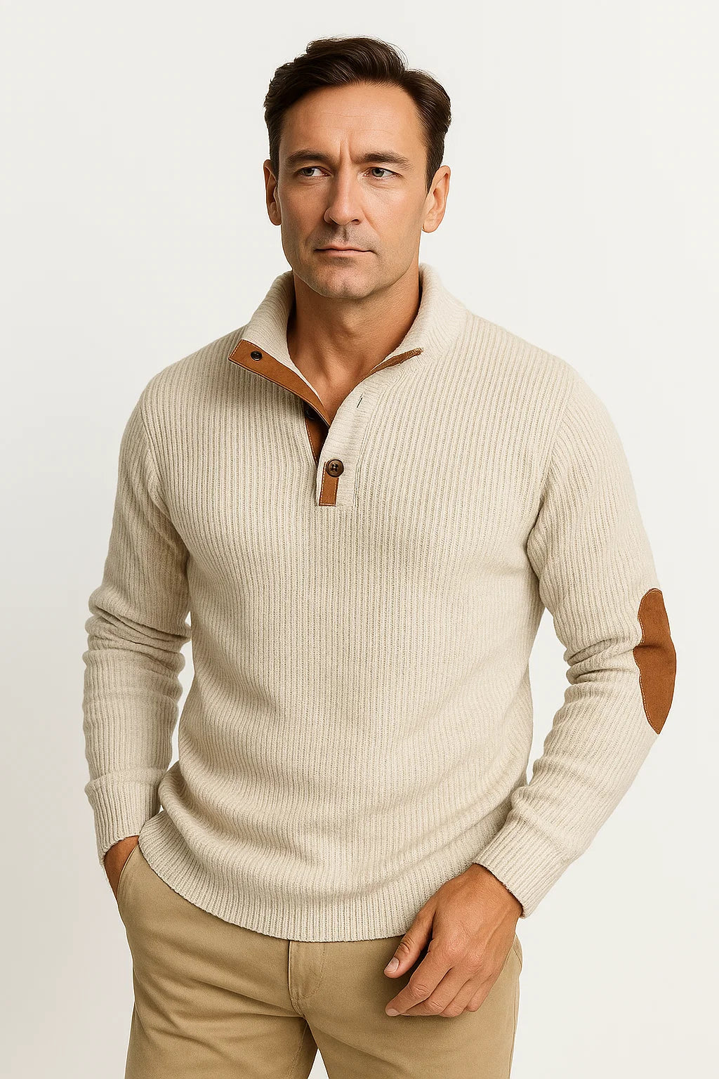 Jonas | Patchwork-Strickpullover mit Knöpfen