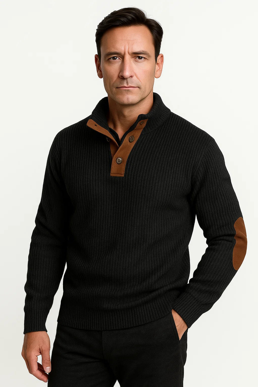 Jonas | Patchwork-Strickpullover mit Knöpfen