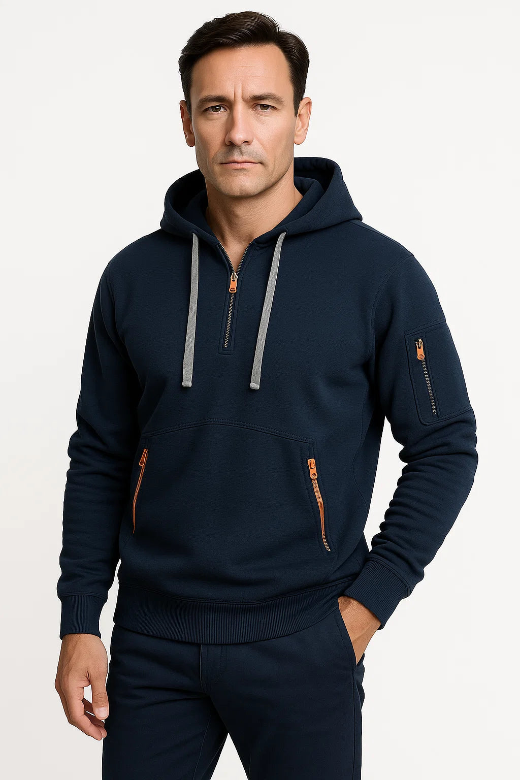Mens Hoodie Cotton Modern Fit Utility Pockets Casual Versatile 4