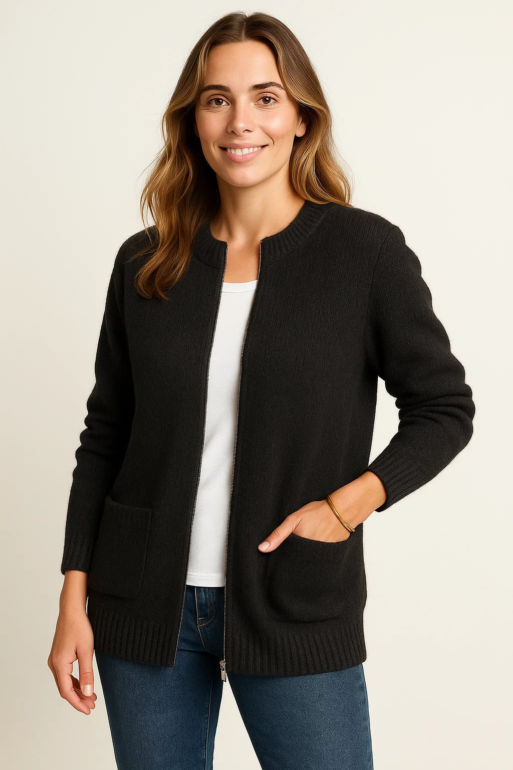 Christina | Eleganter Rundhalsausschnitt Reißverschluss Strickjacken