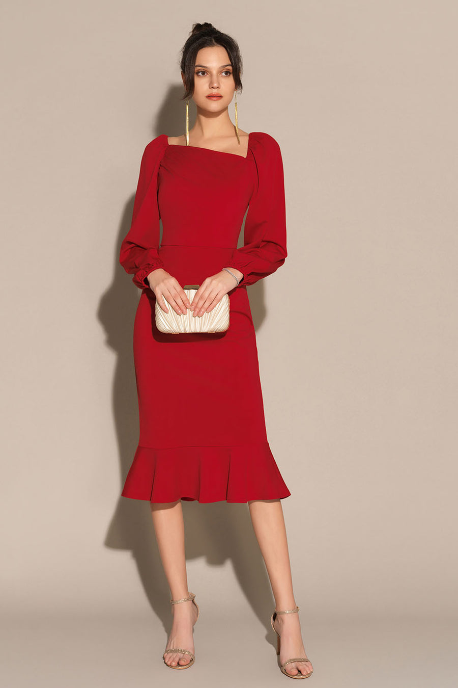 Irma | Stilvolles langen Ärmeln Midikleid