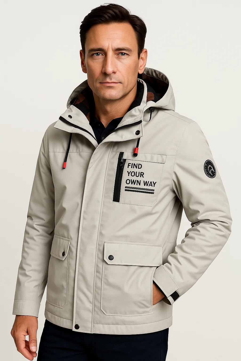 Mens Puffer Jacket Red Water-Resistant Polyester Insulated Adjustable Hood 4