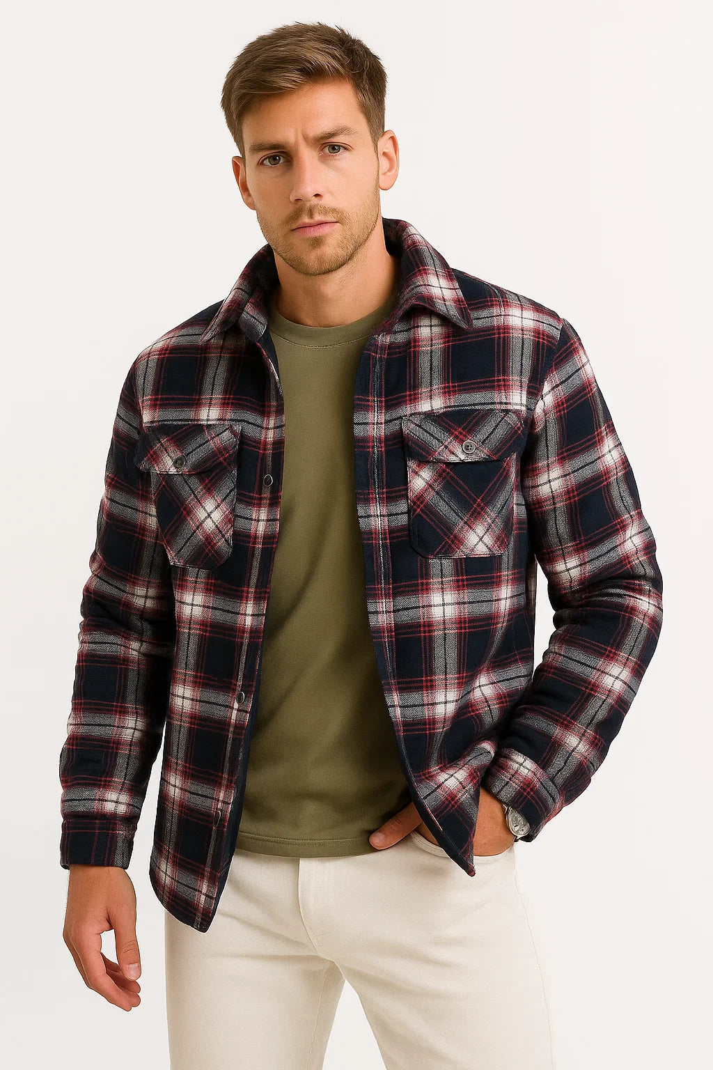 Mens Quilted Jacket Lightweight Plaid Casual Urban Style 7